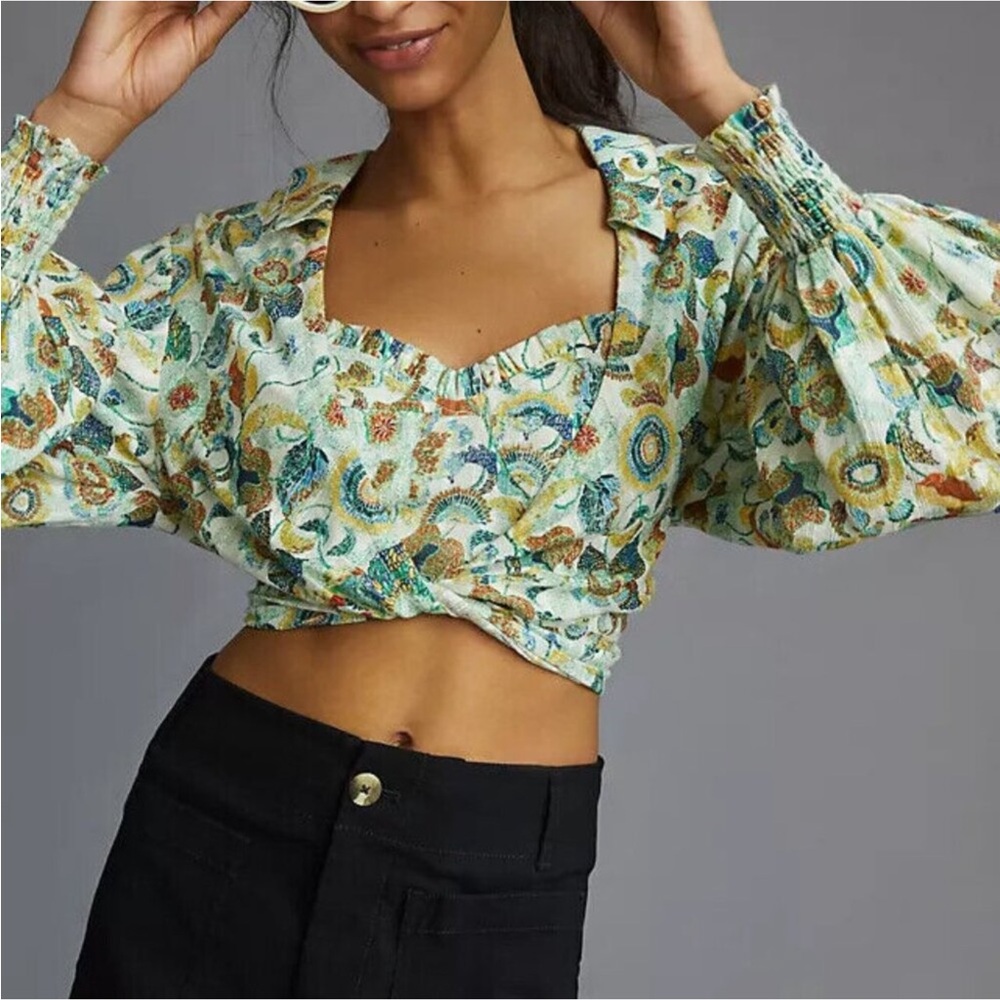 Anthropologie 2 Piece Floral Blouse Set